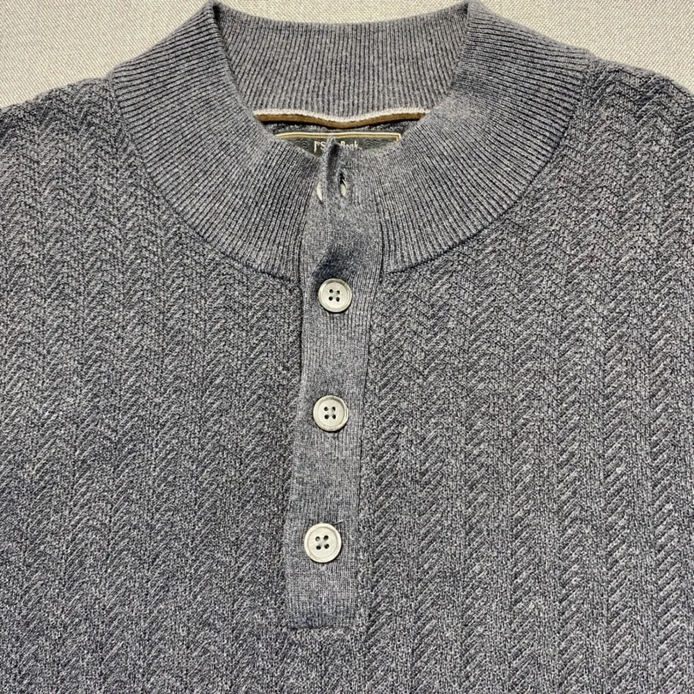 Jos. A. Bank Reserve Mens XL Gray Cotton Silk Herringbone Henley Sweater